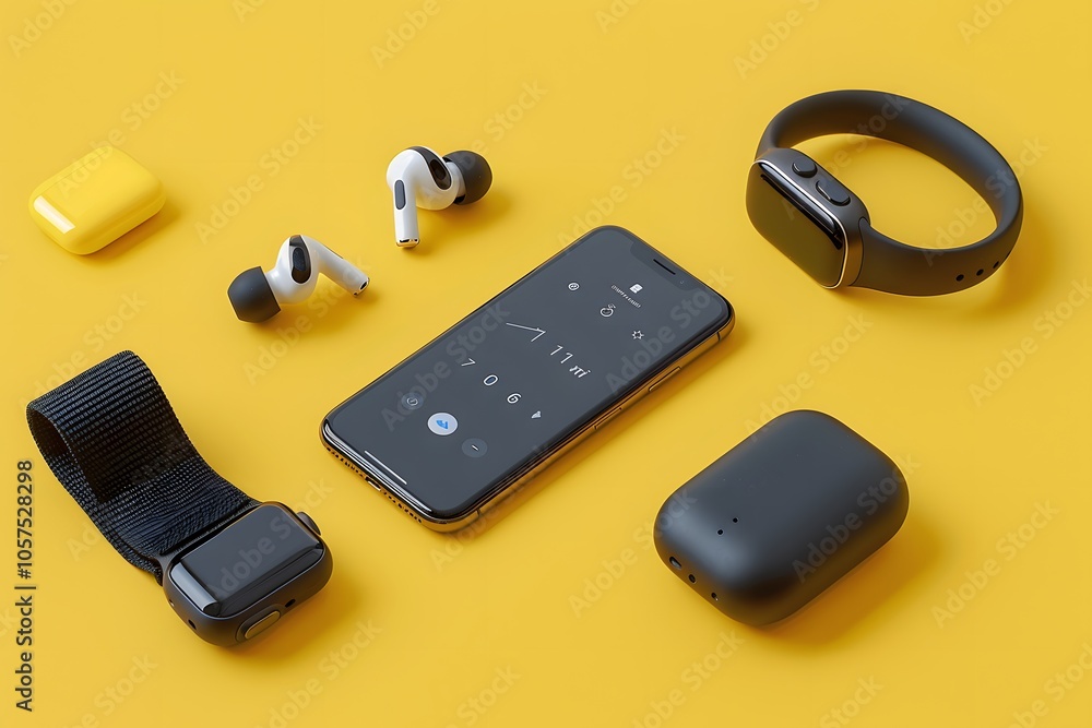 Modern Tech Essentials on a Vibrant Yellow Background Modern Tech Essentials on a Vibrant Yellow Background