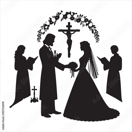Wallpaper Mural Christian Bride Silhouette Vector, Black on White Background  Torontodigital.ca