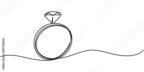 Wedding Ring, Diamond Ring Continuous Line Icon, Wedding Ring Continuous Line Icon, Solitaire Ring Continuous Line Illustration, Heart Shaped Diamond Ring, Rings Vector Line Icon - Simple Thin Line