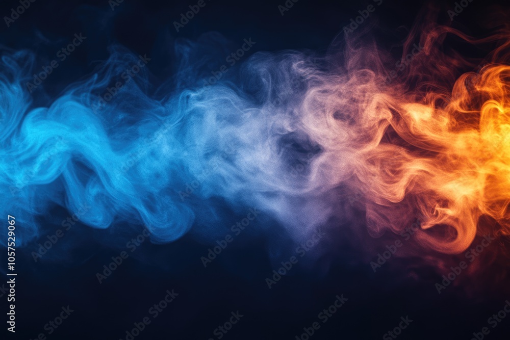 Colorful cigarette smoke movement on dark background with banner. Colorful cigarette smoke movement on dark background with banner.