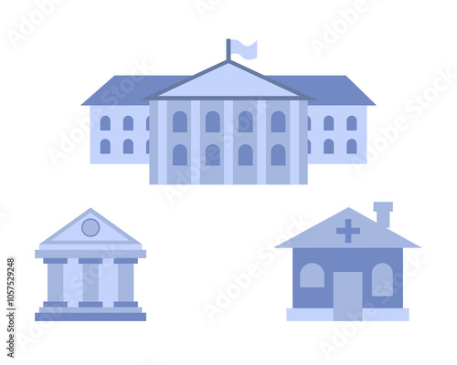 Government buildings. Vector simple color flat illustration.