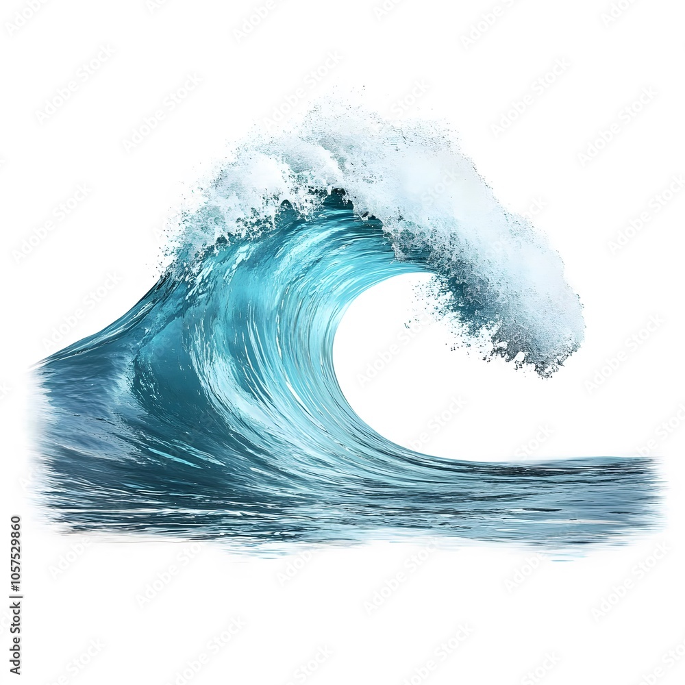 clear blue ocean wave water splashing, simple, 3D, daylight, white background, isolated, from below clear blue ocean wave water splashing, simple, 3D, daylight, white background, isolated, from below