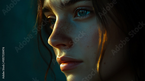 Woman with a sorrowful expression gentle sadness photo