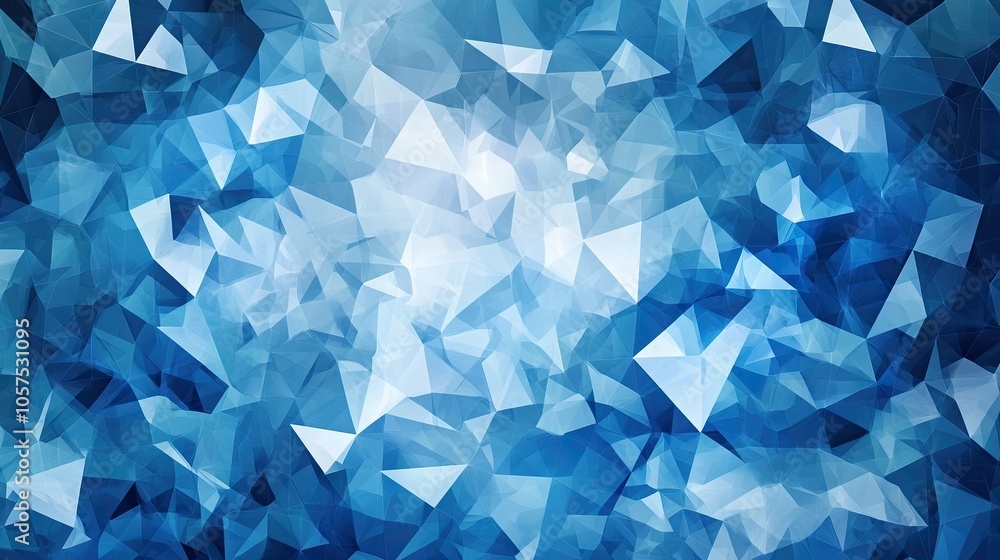 Naklejka premium Abstract blue geometric background created with faceted triangles, offering a modern visual appeal. This blue geometric design includes ample space for creative additions.