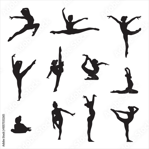set of vector icon gymnast silhouette