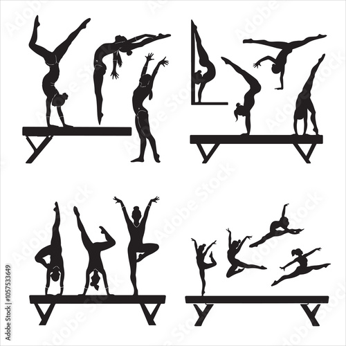 set of vector icon gymnast silhouette