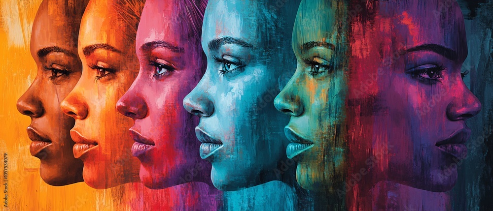 Colorful profile art showcasing diverse expressions and emotions, highlighting beauty and individuality against a vibrant backdrop. Colorful profile art showcasing diverse expressions and emotions, highlighting beauty and individuality against a vibrant backdrop.