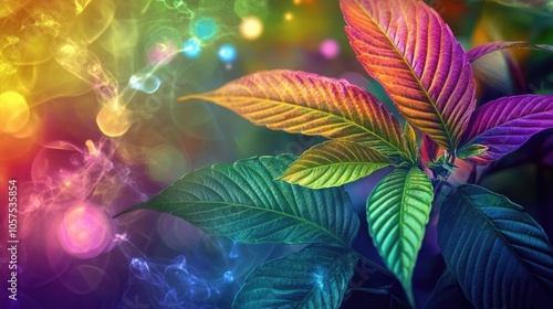 Wallpaper Mural Artistic representation of kratom plant designed with a modern twist, incorporating vibrant colors and unique patterns, perfect for projects needing kratom imagery with copy space. Torontodigital.ca