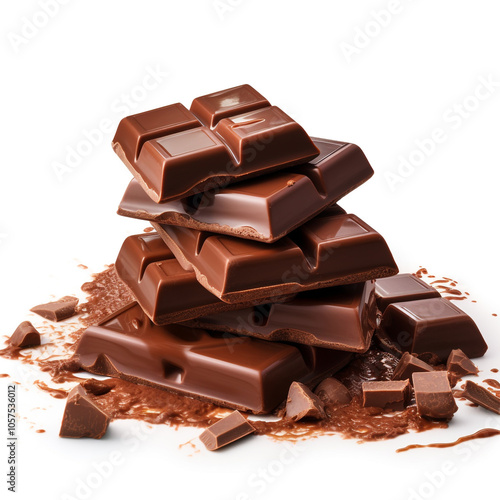 Chocolate bars, splash, snack, sweet, brown, dessert, melted, attractive, isolated background.