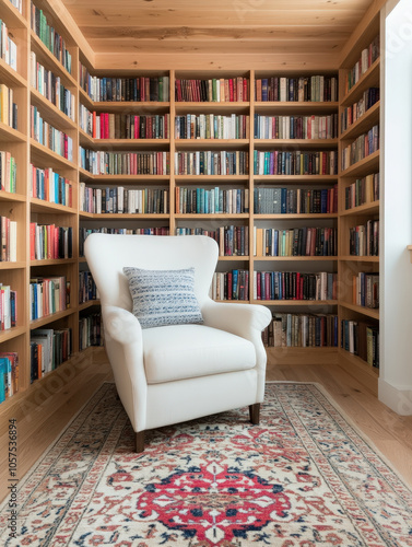 Serene Library Nook with Overflowing Shelves