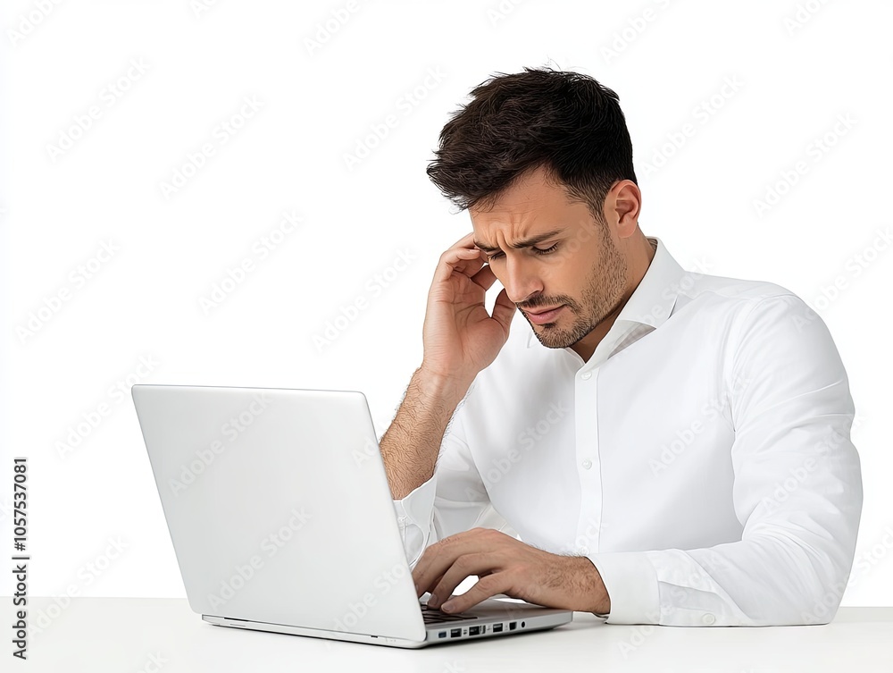 A frustrated office worker is working with a laptop A frustrated office worker is working with a laptop