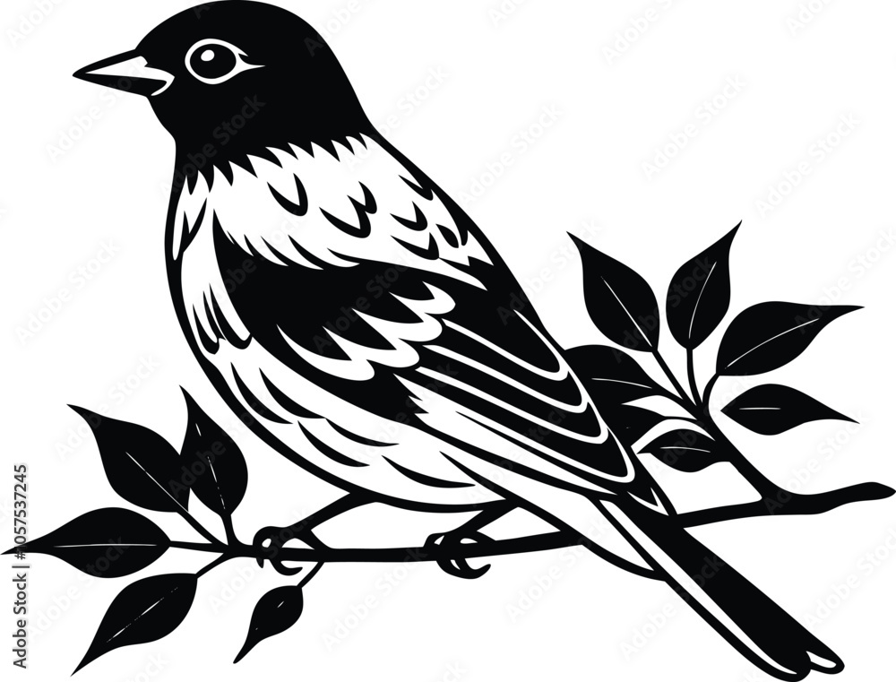 bird setting on a branch silhouette vector illustration black and white bird setting on a branch silhouette vector illustration black and white
