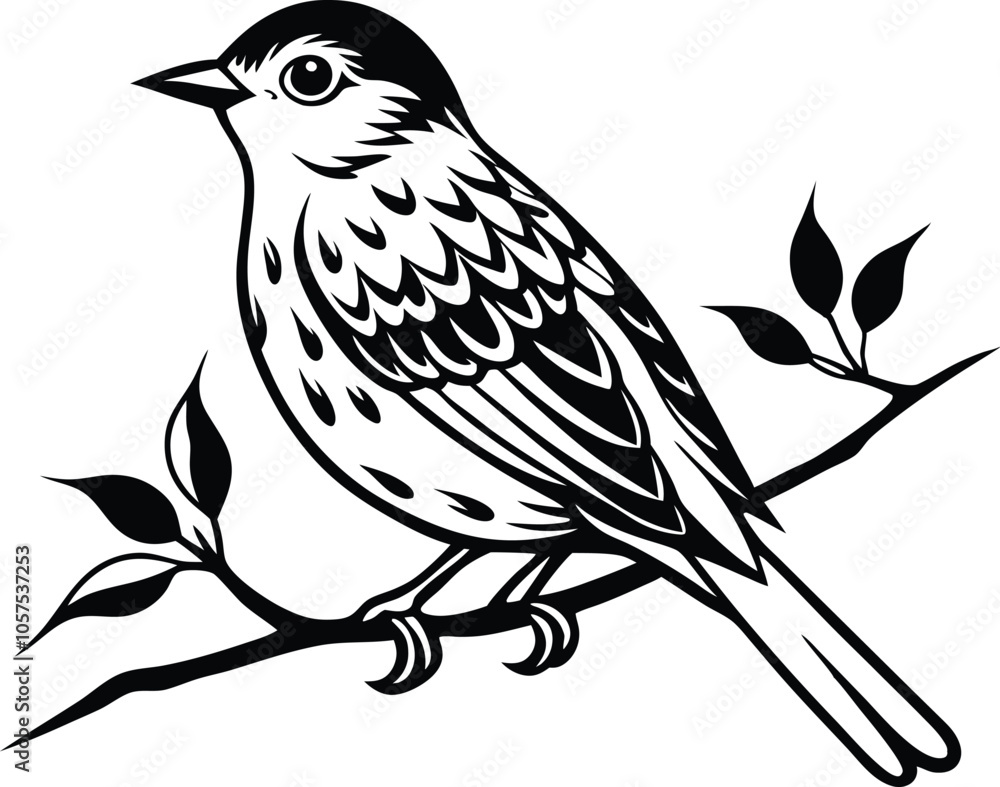 bird setting on a branch silhouette vector illustration black and white bird setting on a branch silhouette vector illustration black and white