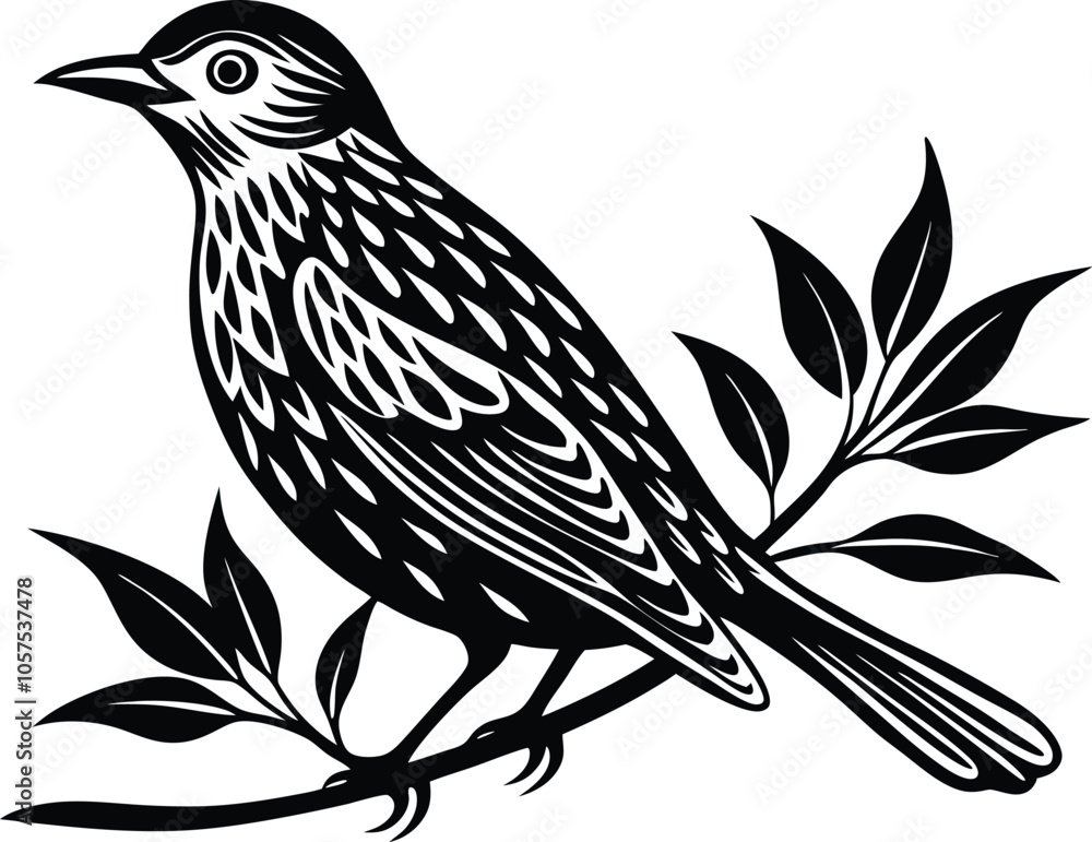 bird setting on a branch silhouette vector illustration black and white bird setting on a branch silhouette vector illustration black and white