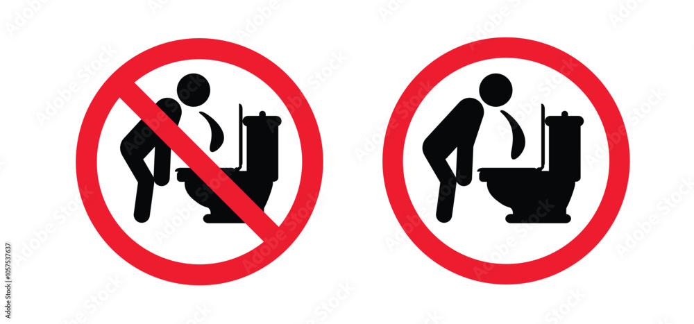 Prohibition, vomit icon. No vomiting, hangover warning sign. Sick person to vomiting in the wc. Stick figures or stickman and toilet logo. Symptoms virus infection or hungover or drunk. Prohibition, vomit icon. No vomiting, hangover warning sign. Sick person to vomiting in the wc. Stick figures or stickman and toilet logo. Symptoms virus infection or hungover or drunk.