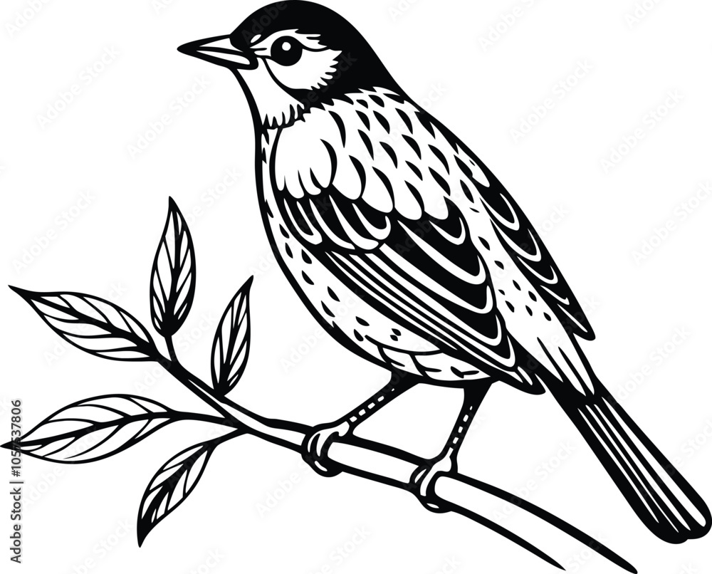 bird setting on a branch silhouette vector illustration black and white bird setting on a branch silhouette vector illustration black and white