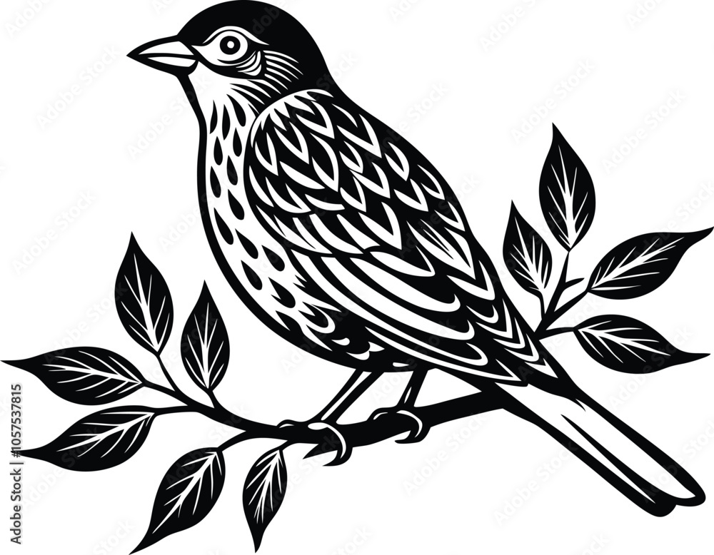 bird setting on a branch silhouette vector illustration black and white bird setting on a branch silhouette vector illustration black and white
