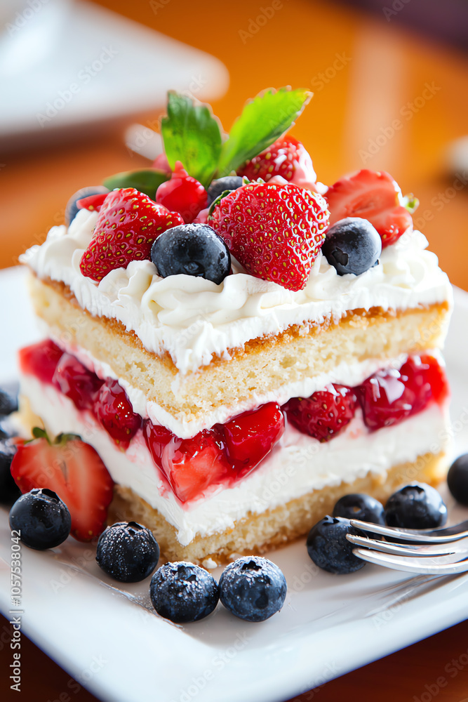 Delight in every layer classic strawberry shortcake with whipped cream and fresh berries Delight in every layer classic strawberry shortcake with whipped cream and fresh berries