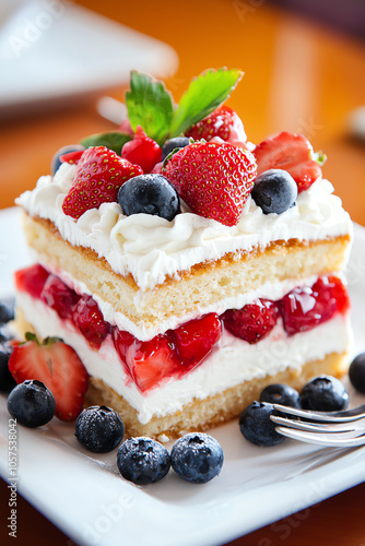 Delight in every layer classic strawberry shortcake with whipped cream and fresh berries