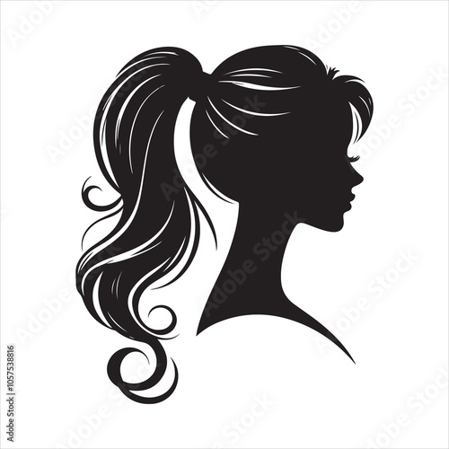 Elegant ponytail hairstyle silhouette for women on a white background 