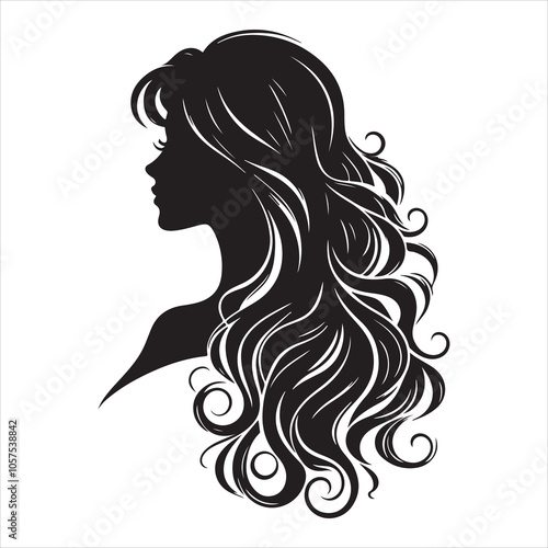 Elegant ponytail hairstyle silhouette for women on a white background 