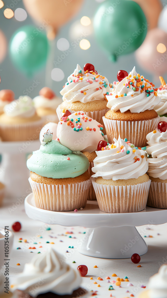 Delightful cupcake tower showcasing a colorful array of flavors and toppings for every celebration Delightful cupcake tower showcasing a colorful array of flavors and toppings for every celebration