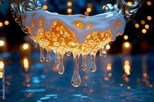 Wax melting from a vintage candle holder, with drips hardening around the base, capturing the classic charm of soft candlelight, symbolizing tradition and peace photo