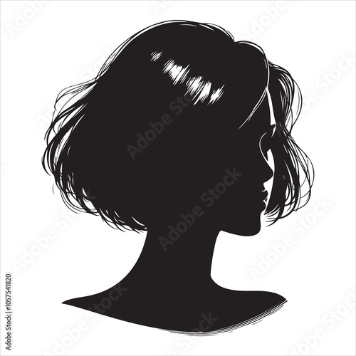 Elegant ponytail hairstyle silhouette for women on a white background 