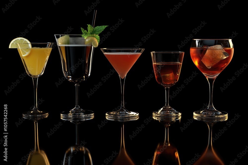 Cocktail collection isolated on black Cocktail collection isolated on black