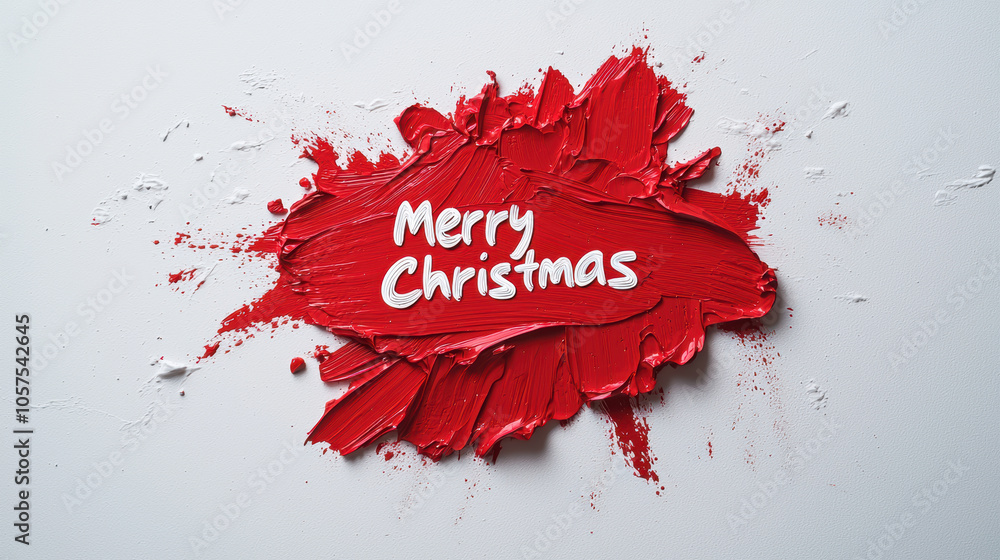 Obraz premium Vibrant red paintbrush strokes create festive Merry Christmas message, evoking joyful holiday spirit. Perfect for seasonal decorations and greetings
