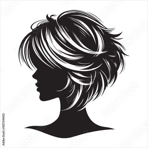 Elegant ponytail hairstyle silhouette for women on a white background 