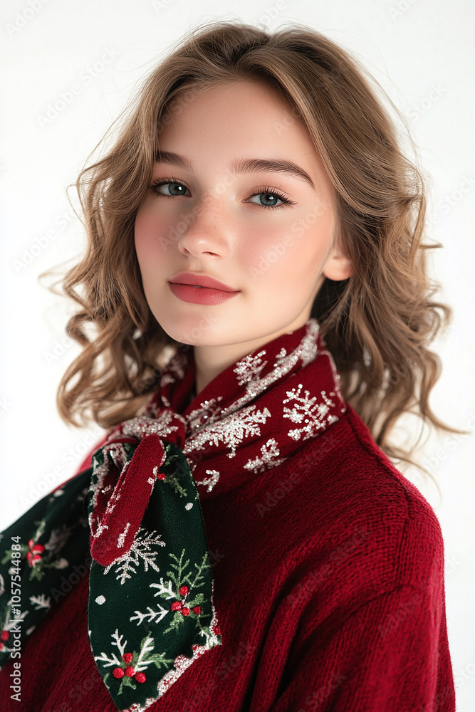 Young beautiful beauty Christmas dress on white background, Christmas beauty wallpaper Young beautiful beauty Christmas dress on white background, Christmas beauty wallpaper