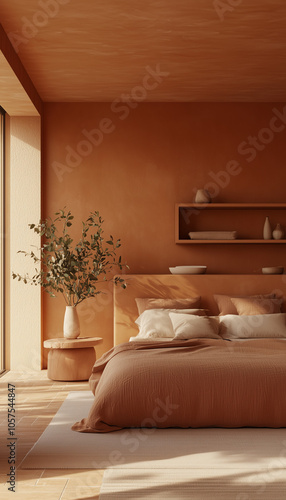 Beautiful and earthy bedroom design,  sophisticated living space, timeless aesthetic home