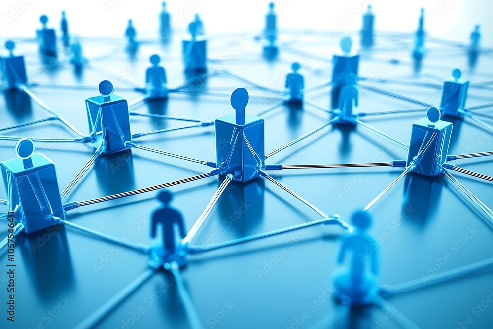 Futuristic Blue Network Concept with 3D Figures Futuristic Blue Network Concept with 3D Figures