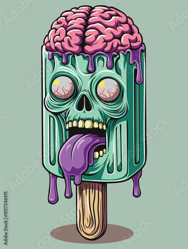 Green Ice Cream Zombie With Visible Brain Vector Formats