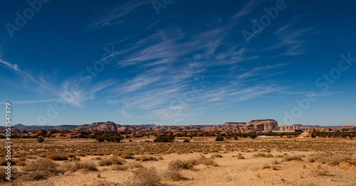 An endless landscape of rock and sand in Hegra near Al ula in Saudi Arabia