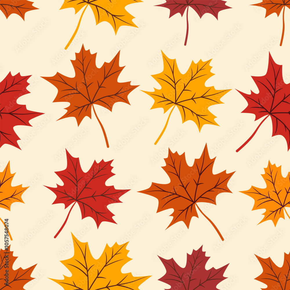 Autumn leaves seamless pattern background vector design template. Repeating texture tile. Natural backdrop. Fashion textule fabric print. Gift paper wrapper. Cozy yellow, orange, brown colors. Autumn leaves seamless pattern background vector design template. Repeating texture tile. Natural backdrop. Fashion textule fabric print. Gift paper wrapper. Cozy yellow, orange, brown colors.