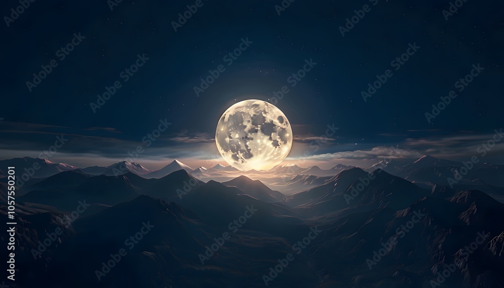 Full Moon Rising Over Mountains