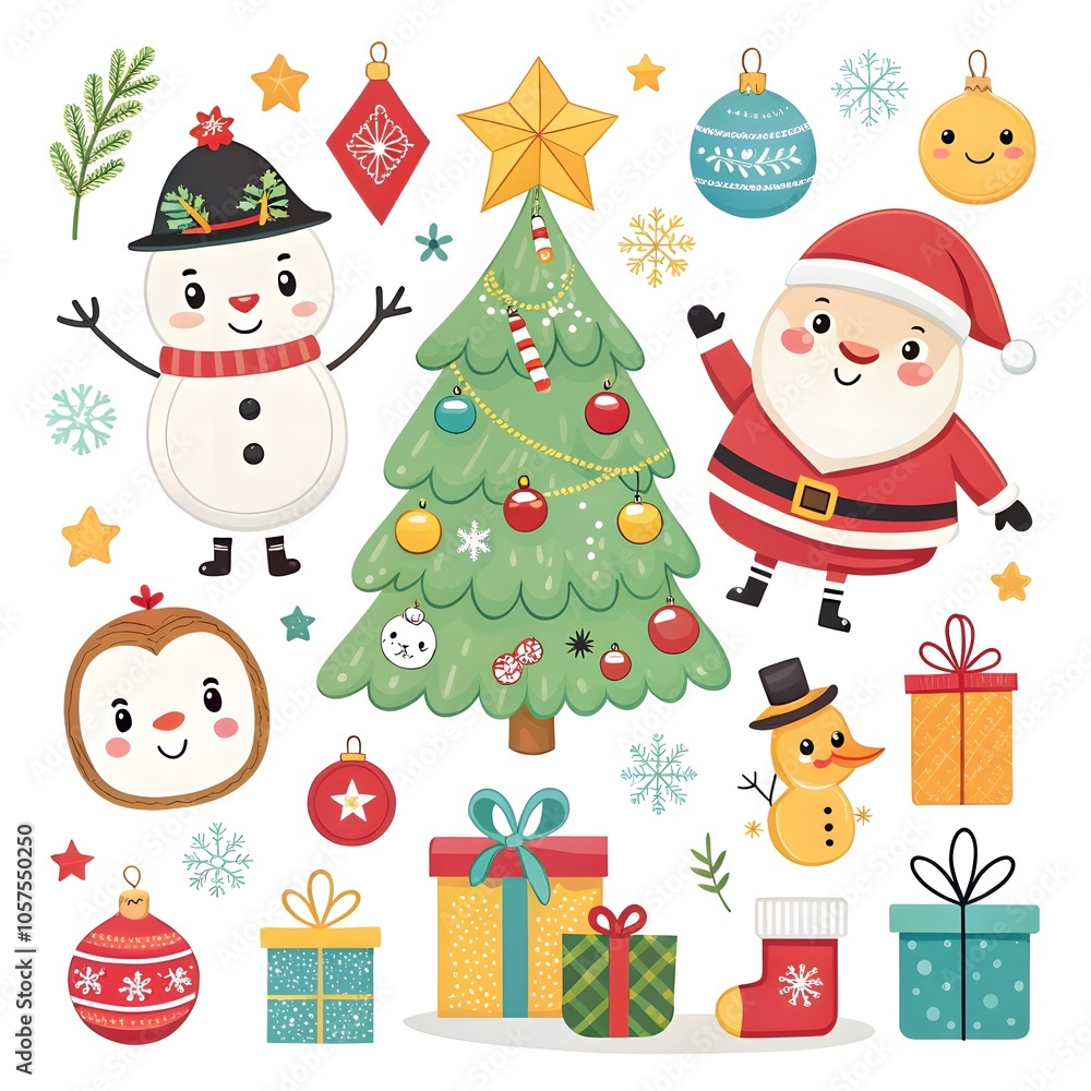 Christmas Ornaments with Santa Claus, Reindeer, and Snowman element collection Christmas Ornaments with Santa Claus, Reindeer, and Snowman element collection