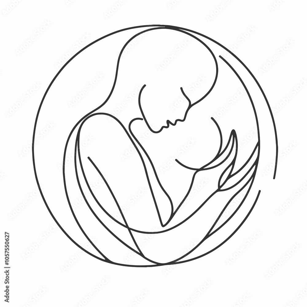 An elegant line drawing of a mother tenderly embracing her child, encompassing love and connection An elegant line drawing of a mother tenderly embracing her child, encompassing love and connection