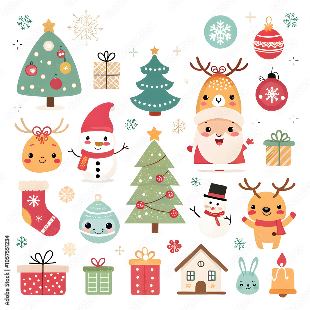 Fototapeta premium Christmas Ornaments with Santa Claus, Reindeer, and Snowman element collection 