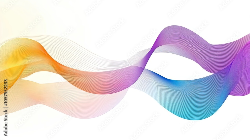 Abstract Wavy Lines in Gradient Colors on White Background