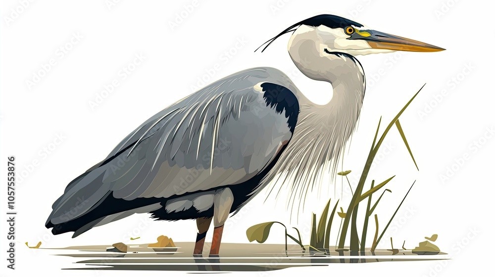 Fototapeta premium A Grey Heron Standing in Shallow Water