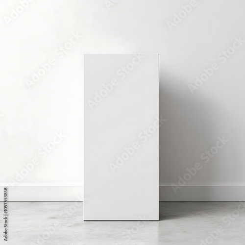 White blank empty rectangle pedestal template in front of white wall