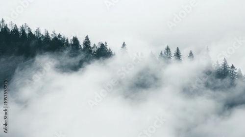 Ethereal Misty Veil, soft white fog envelops a shadowy backdrop, creating a serene yet mysterious atmosphere that invites contemplation and introspection.