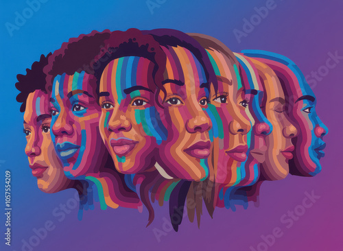 Colorful and dynamic representation of diverse faces, celebrating cultural diversity and individual uniqueness