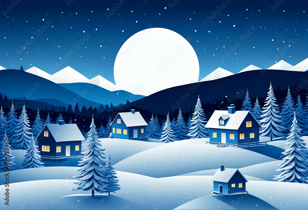 Fototapeta premium Christmas fairytale landscape in blue colors