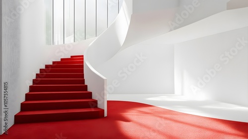  white stair with red carpet 3d render