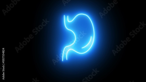 Neon stomach icon in line style. Human stomach sign. Neon line human stomach icon on black background.