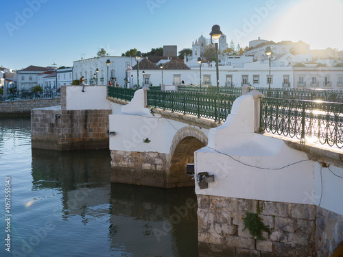 Footbridge over the Gilao River in the town of Tavira, Portugal; Tavira, Faro, Portugal photo